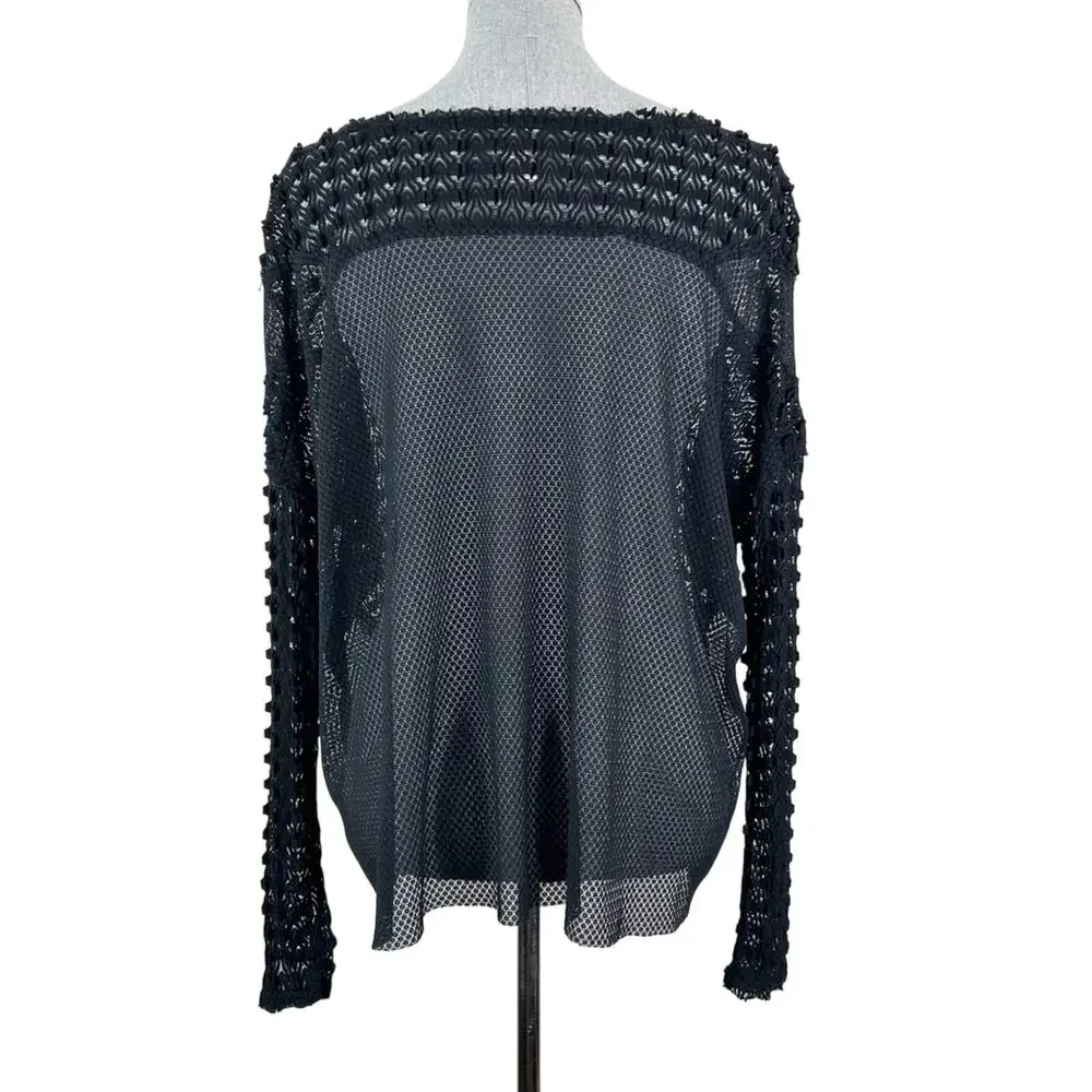 Free People Mesh Black long Sleeve‎ Top Goth Indie